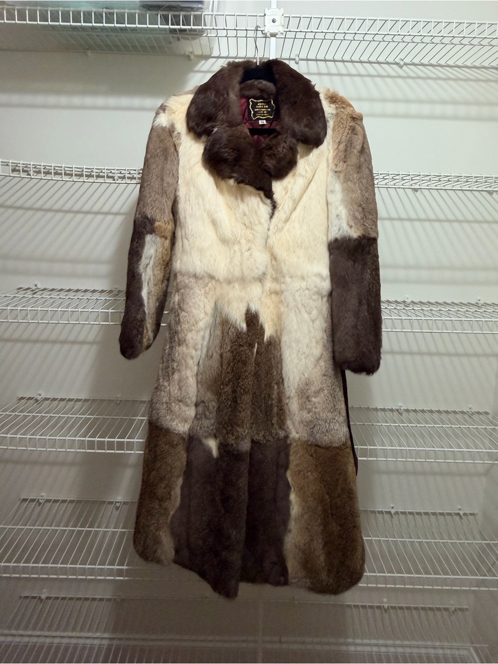 Vintage 1980s Genuine Rabbit Fur Patchwork Maxi Coat